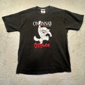 Vintage‎ Y2K Jerzees Kids Cincinnati Bearcats Cattitude Black Graphic Tee L UC